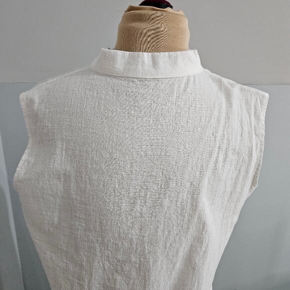 Sleeveless White Swim Coverup Tunic Dress Black Button Accents Crossover Neck - Picture 9 of 12